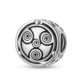 Retro S925 sterling silver bead charm featuring intricate triple spiral carvings and S925 stamp - Triskele Spiral (PC1777)