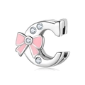 925 silver letter C charm with sparkling zircons and a pink enamel bow detail - 925 Silver / Letter C (PR0001-3)