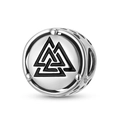 925 sterling silver Valknut charm bead with black interlocking triangles and cut-out pattern - Valknut Knot (PC1776)