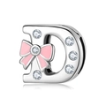 Pink enamel bow letter D charm with sparkling crystals in 925 sterling silver style - 925 Silver / Letter D (PR0001-4)