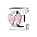 Sterling silver letter E charm with pink enamel bow and sparkling zircon accents - 925 Silver / Letter E (PR0001-5)