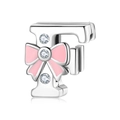 925 silver letter F bead charm with pink bow and cubic zirconia for DIY bracelets - 925 Silver / Letter F (PR0001-6)