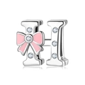 Sterling silver letter H charm with a pink bow and sparkling cubic zirconia stones - 925 Silver / Letter H (PR0001-8)