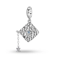 S925 sterling silver graduation cap charm with blue stone and cubic zirconia tassel - Mortarboard Style (PD1001) / 925 Sterling Silver