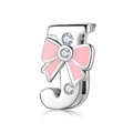 925 sterling silver letter J charm with pink enamel bow and sparkling crystal accents - 925 Silver / Letter J (PR0001-10)