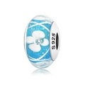 Blue S925 sterling silver charm bead with white flower petals for DIY bracelet - Blue Floral Spiral (PH0007-3)
