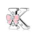 925 silver letter K bead charm with pink enamel bow and sparkling cubic zirconia stones - 925 Silver / Letter K (PR0001-11)
