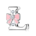 Sterling silver letter L charm bead with pink enamel bow and sparkling cubic zirconia stones - 925 Silver / Letter L (PR0001-12)