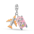 S925 sterling silver airplane and pink suitcase charm with colorful enamel for DIY bracelets - Airplane & Suitcase Style (PD1009) / 925 Sterling Silver
