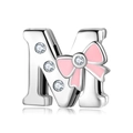 925 sterling silver letter M charm with pink enamel bow and sparkling zircon stones - 925 Silver / Letter M (PR0001-13)