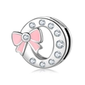Sterling silver letter O charm with pink bow and sparkling zircons for bracelets - 925 Silver / Letter O (PR0001-15)