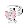925 silver charm bead featuring letter P with pink bow and sparkling crystals - 925 Silver / Letter P (PR0001-16)
