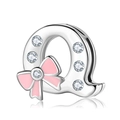S925 silver alphabet Q charm with pink enamel bow and sparkling zircon stones - 925 Silver / Letter Q (PR0001-17)
