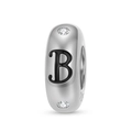 Macro shot of 925 sterling silver bead with black letter B and sparkling zircon stones - Letter B (PA0173-2)