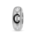 Macro detail of S925 sterling silver letter C bead with cubic zirconia and S925 stamp - Letter C (PA0173-3)
