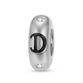 Macro view of 925 sterling silver letter D charm with cubic zirconia and S925 hallmark - Letter D (PA0173-4)