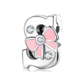 Sterling silver letter S charm with pink enamel bow and sparkling zircon crystals - 925 Silver / Letter S (PR0001-19)