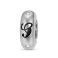 Detailansicht der S925 Sterlingsilber-Perle mit schwarzem S-Buchstaben und Zirkonia - Buchstabe G (PA0173-7)