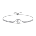Detail of adjustable S925 silver tennis chain featuring a Gemini heart charm and zircon - Gemini Style (PG0082-3)