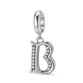 Detail of S925 sterling silver letter B charm with pave-set cubic zirconia stones - Letter B (PD1211B)