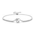 Macro detail of S925 silver Scorpio heart bracelet with zircon stones and adjustable bolo clasp - Scorpio Style (PG0082-8)