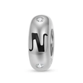 Makroansicht von S925 Sterlingsilber Buchstabe N Charm mit zwei glitzernden Zirkonien - Buchstabe N (PA0173-14)
