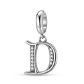 Detailed close-up of S925 silver letter D charm with pavé cubic zirconia inlay - Letter D (PD1211D)