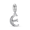 Macro shot of S925 sterling silver letter E charm with sparkling cubic zirconia stones - Letter E (PD1211E)