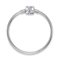 Silver snake chain bracelet with purple gemstone and I Love Mom engraved clasp - Threaded Snake Chain Style (PG0046) / 16cm