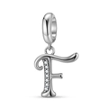 Detailed view of S925 sterling silver letter F charm with white zircon stones - Letter F (PD1211F)