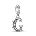 Close-up of S925 sterling silver letter G charm with cubic zirconia inlay and S925 stamp - Letter G (PD1211G)
