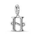 Detailed view of S925 sterling silver H-letter pendant with sparkling zircon inlays - Letter H (PD1211H)