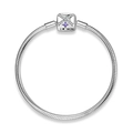 S925 sterling silver snake chain bracelet with purple zircon I Love Mom clasp - Smooth Snake Chain Style (PG0044) / 16cm