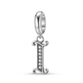 Detailed view of S925 sterling silver letter I pendant with sparkling zircon stones - Letter I (PD1211I)