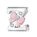 Polished silver letter Z charm with pink enamel bow and sparkling zircon stones - 925 Silver / Letter Z (PR0001-26)