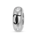 Makro-Detail des S925 Sterlingsilber-Charms mit schwarzem Buchstaben T und Zirkonia - Buchstabe T (PA0173-20)