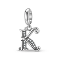 Macro shot of S925 sterling silver letter K charm with sparkling white zircon stones - Letter K (PD1211K)