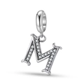 Macro shot of S925 sterling silver letter M charm with pave-set cubic zirconia stones - Letter M (PD1211M)
