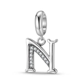 Macro shot of S925 sterling silver letter N charm with inlaid sparkling zircon stones - Letter N (PD1211N)