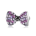 S925 sterling silver bow charm with pink purple cubic zirconia and rose detail - Purple Gradient Bow Rose (PR0042)