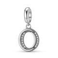 Detailed view of S925 sterling silver letter O charm with sparkling cubic zirconia inlay - Letter O (PD1211O)