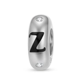 Detailaufnahme der 925 Sterling Silber Perle mit Buchstabe Z und klaren Zirkoniasteinen - Buchstabe Z (PA0173-26)