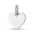 Macro shot of silver heart pendant with twisted bail and hollow star detail - Star Rope Bail Heart Pendant (DK0012)