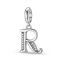 Detailed macro view of an S925 sterling silver letter R charm with pavé cubic zirconia - Letter R (PD1211R)