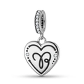 Macro shot of S925 sterling silver heart charm with black enamel and sparkling zircons - Aries(PD1215-1) / Silver