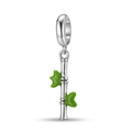 S925 sterling silver bamboo joint pendant with green enamel leaves for DIY bracelets - Bamboo Joint Style (PD1212) / Silver