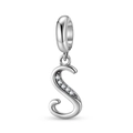 Macro detail of S925 sterling silver S-letter charm with white zircon stones - Letter S (PD1211S)