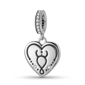 Close-up of S925 sterling silver Taurus heart charm with pavé cubic zirconia inlay - Taurus(PD1215-2) / Silver