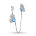 S925 sterling silver butterfly safety chain with blue zircons for DIY charm bracelets - Blue Butterfly Safety Chain (PF0023)