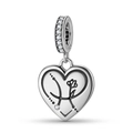 Close-up of S925 sterling silver heart charm with cubic zirconia and floral engravings - Gemini(PD1215-3) / Silver